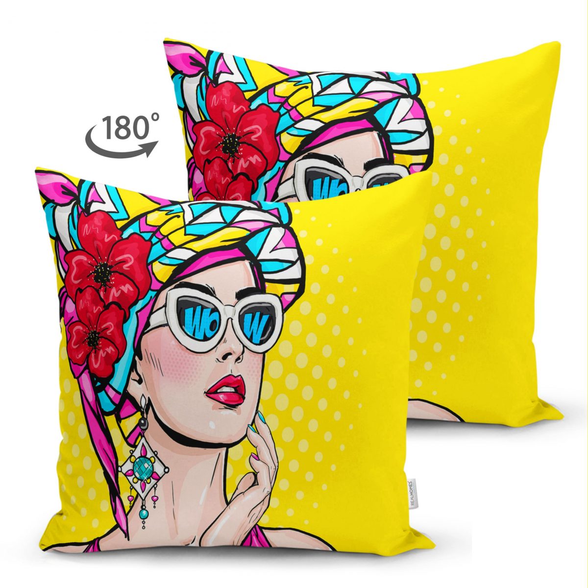 Sarı Zeminli Summer Popart Tasarımlı Çift Taraflı Dekoratif Süet Yastık Kırlent Kılıfı Realhomes