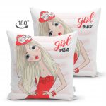 Çizgili Grl Power Desenli Çift Taraflı Dijital Baskılı Dekoratif Süet Yastık Kırlent Kılıfı Realhomes