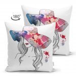 - Suet-K-3296-1 - Realhomes Renkli Şapka Tasarımlı Çift Taraflı Dijital Baskılı Dekoratif Süet Yastık Kırlent Kılıfı Realhomes