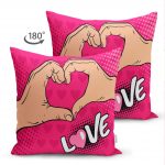 - Suet-K-3299-1 - Realhomes  Pembe Love Popart Tasarımlı Çift Taraflı Dijital Baskılı Süet Yastık Kırlent Kılıfı Realhomes