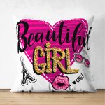 Beautiful Girl Tasarımlı Popart Çift Taraflı Dekoratif Süet Yastık Kırlent Kılıfı Realhomes