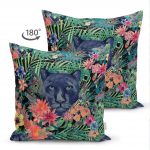 - Suet-K-3309-1 - Realhomes Lacivert Zeminli Leopar Çift Taraflı Özel Tasarım Dekoratif Süet Yastık Kırlent Kılıfı Realhomes