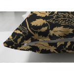 - Suet-K-3310-2 - Realhomes  Siyah Zeminli Altın Yapraklar Motifli Çift Taraflı Dekoratif Süet Yastık Kırlent Kılıfı Realhomes