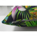 - Suet-K-3313-2 - Realhomes Lacivert Zeminli Tropikal Desenli Çift Taraflı Dijital Baskılı Süet Yastık Kırlent Kılıfı Realhomes