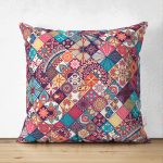 - Suet-K-3315 - Realhomes  Etnik Geometrik Desenli Çift Taraflı Özel Tasarım Süet Yastık Kırlent Kılıfı Realhomes