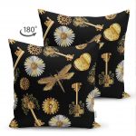 - Suet-K-3323-1 - Realhomes Çift Taraflı Siyah Zeminde Etnik Objeler Özel Tasarımlı Süet Yastık Kırlent Kılıfı Realhomes