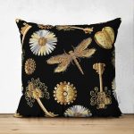 - Suet-K-3323 - Realhomes Çift Taraflı Siyah Zeminde Etnik Objeler Özel Tasarımlı Süet Yastık Kırlent Kılıfı Realhomes