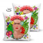 - Suet-K-3328-1 - Realhomes  Çift Taraflı Özel Tasarım Frida Kahlo Tasarımlı Dekoratif Süet Yastık Kırlent Kılıfı Realhomes