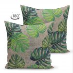 - Suet-K-3329-1 - Realhomes  Çift Taraflı Çuval Zeminli Palmiye Yaprakları Özel Tasarım Süet Yastık Kırlent Kılıfı Realhomes