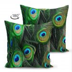 - Suet-K-3331-1 - Realhomes  Çift Taraflı Koyu Zeminde Renkli Tüyler Özel Tasarımlı Dekoratif Süet Yastık Kırlent Kılıfı Realhomes