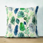 Çift Taraflı Pudra Zeminde Suluboya Yapraklar Tasarımlı Dekoratif Süet Yastık Kırlent Kılıfı Realhomes