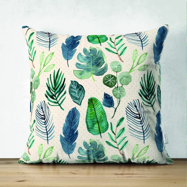 - Suet-K-3335 - Realhomes  Çift Taraflı Çuval Zeminli Palmiye Yaprakları Özel Tasarım Süet Yastık Kırlent Kılıfı Realhomes
