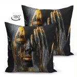 - Suet-K-3339-1 - Realhomes Çift Taraflı Gold Afrika Woman Tasarımlı 3D Modern Süet Yastık Kırlent Kılıfı Realhomes