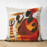 - Suet-K-3341 - Realhomes  Çift Taraflı Afrikan Yağlı Boya Çizimli 3D Dekoratif Süet Yastık Kırlent Kılıfı Realhomes