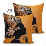 - Suet-K-3344-1 - Realhomes  Çift Taraflı Zerafet Turuncu Zeminli Özel Tasarım Dekoratif Süet Yastık Kırlent Kılıfı Realhomes