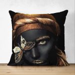 - Suet-K-3349 - Realhomes  Çift Taraflı Gold Siyahı Kadın Özel Tasarımlı Dekoratif Süet Yastık Kırlent Kılıfı Realhomes