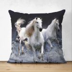 Çift Taraflı At Resimli Dijital Baskılı Dekoratif Süet Yastık Kırlent Kılıfı Realhomes