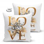 Çift Taraflı Altın Varaklı Love Tasarımlı Modern Dekoratif Süet Yastık Kırlent Kılıfı Realhomes