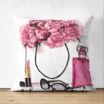 - Suet-K-3353 - Realhomes Çift Taraflı Coco Shopping Tasarımlı Dijital Baskılı Süet Yastık Kırlent Kılıfı Realhomes