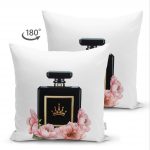 - Suet-K-3363-1 - Realhomes  Çift Taraflı Coco Parfüm Tasarımlı Dijital Baskılı 3D Süet Yastık Kırlent Kılıfı Realhomes