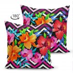 - Suet-K-3367-1 - Realhomes  Çift Taraflı Zigzag ve Çiçekler Özel Tasarım Dekoratif Süet Yastık Kırlent Kılıfı Realhomes