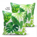 - Suet-K-3368-1 - Realhomes  Çift Taraflı Beyaz Zeminde Watercolor Yapraklar Özel Tasarımlı Süet Yastık Kırlent Kılıfı Realhomes