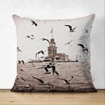 - Suet-K-337 - Realhomes  Çift Taraflı Kız Kulesi Dijital Baskılı Dekoratif Süet Yastık Kırlent Kılıfı Realhomes