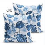 - Suet-K-3373-1 - Realhomes  Çift Taraflı Mavi Amazon Yaprakları Özel Tasarımlı Dekoratif Süet Yastık Kırlent Kılıfı Realhomes
