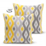 - Suet-K-3374-1 - Realhomes  Çift Taraflı Sarı Gri Zigzag Desenli Modern Tasarımlı Dekoratif Süet Yastık Kırlent Kılıfı Realhomes