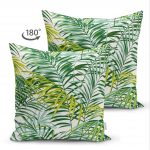 - Suet-K-3377-1 - Realhomes  Çift Taraflı Yeşil Palmiye Yaprakları Özel Tasarımlı Dekoratif Süet Yastık Kırlent Kılıfı Realhomes