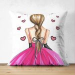 - Suet-K-3379 - Realhomes Çift Taraflı Balerin Kız Çizimli Dijital Baskılı 3D Dekoratif Süet Yastık Kırlent Kılıfı Realhomes