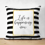 - Suet-K-3382 - Realhomes Çift Taraflı Siyah Beyaz Gold Yazılı Modern Dekoratif Süet Yastık Kırlent Kılıfı Realhomes