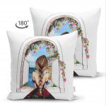 - Suet-K-3383-1 - Realhomes Çift Taraflı Mutluluk Manzarası Suluboya Çizimli Özel Tasarım Dekoratif Süet Yastık Kırlent Kılıfı Realhomes