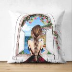 - Suet-K-3383 - Realhomes Çift Taraflı Mutluluk Manzarası Suluboya Çizimli Özel Tasarım Dekoratif Süet Yastık Kırlent Kılıfı Realhomes