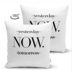 - Suet-K-3387-1 - Realhomes  Çift Taraflı Yesterday Tomorrow NOW Yazılı Dijital Baskılı Süet Yastık Kırlent Kılıfı Realhomes