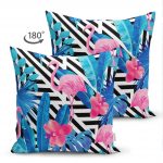 - Suet-K-3389-1 - Realhomes  Çift Taraflı Geometrik Mavi Pempe Flamingo Tasarımlı Dijital Baskılı Süet Yastık Kırlent Kılıfı Realhomes