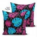 - Suet-K-3392-1 - Realhomes  Çift Taraflı Siyah Zeminde Pempe Mavi Zambak Desenli Modern Süet Yastık Kırlent Kılıfı Realhomes