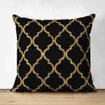 - Suet-K-3393 - Realhomes  Çift Taraflı Gold Detaylı Ogea Desenli Dekoratif Modern Süet Yastık Kırlent Kılıfı Realhomes