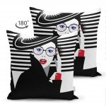 - Suet-K-3394-1 - Realhomes  Çift Taraflı Siyah Beyaz Fashion Woman Tasarımlı Dekoratif Süet Yastık Kırlent Kılıfı Realhomes