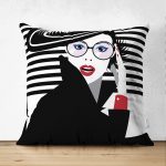 - Suet-K-3394 - Realhomes  Çift Taraflı Siyah Beyaz Fashion Woman Tasarımlı Dekoratif Süet Yastık Kırlent Kılıfı Realhomes