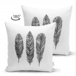 - Suet-K-3401-1 - Realhomes  Çift Taraflı Karakalem Tüy Desenli Dijital Baskılı Modern Süet Yastık Kırlent Kılıfı Realhomes