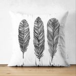 - Suet-K-3401 - Realhomes  Çift Taraflı Karakalem Tüy Desenli Dijital Baskılı Modern Süet Yastık Kırlent Kılıfı Realhomes