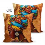 Çift Taraflı African Woman Çizimli Dijital Baskılı Modern Süet Yastık Kırlent Kılıfı Realhomes