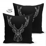 - Suet-K-3408-1 - Realhomes Çift Taraflı Siyah Zeminli Geometrik Geyik Çizimli Modern Süet Yastık Kırlent Kılıfı Realhomes