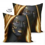 - Suet-K-3415-1 - Realhomes  Çift Taraflı Afrika Kadın İnsan Figürlü Modern Dekoratif Süet Yastık Kırlent Kılıfı Realhomes
