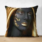 - Suet-K-3415 - Realhomes  Çift Taraflı Afrika Kadın İnsan Figürlü Modern Dekoratif Süet Yastık Kırlent Kılıfı Realhomes