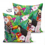 - Suet-K-3476-1 - Realhomes Çift Taraflı Amazon Papağan Temalı Dijital Baskılı Süet Kırlent Kılıfı Realhomes