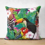 - Suet-K-3476 - Realhomes Çift Taraflı Amazon Papağan Temalı Dijital Baskılı Süet Kırlent Kılıfı Realhomes