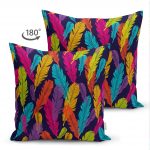 - Suet-K-3490-1 - Realhomes  Çift Taraflı Lacivert Zeminde Renkli Tüyler Özel Tasarımlı Süet Yastık Kılıfı Realhomes