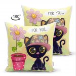 - Suet-K-420-1 - Realhomes  Sevimli Kediler Dijital Baskılı Dekoratif Çift Taraflı Süet Yastık Kırlent Kılıfı Realhomes
